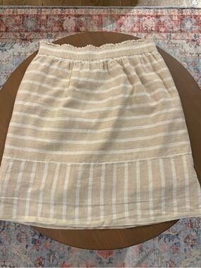 J. Crew Beige and White Striped Midi Skirt Linen Cotton Blend Preppy Coastal